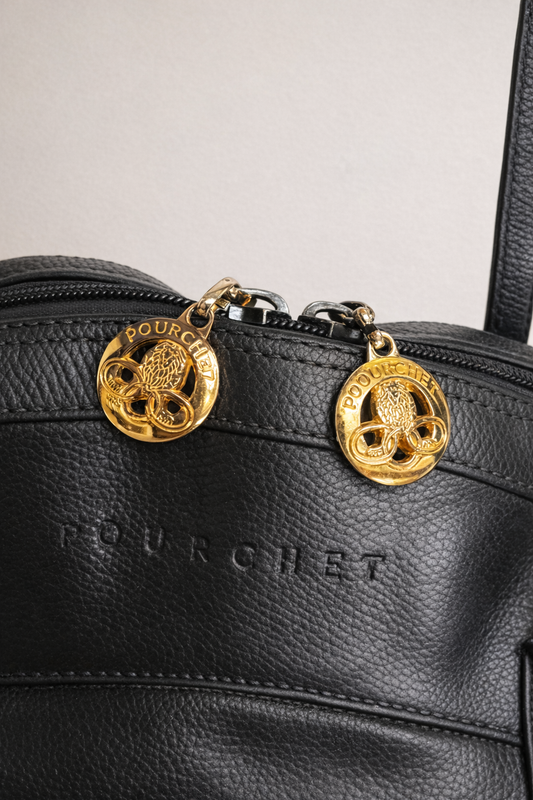 Sac Pourchet en cuir véritable noir — silhouette structurée