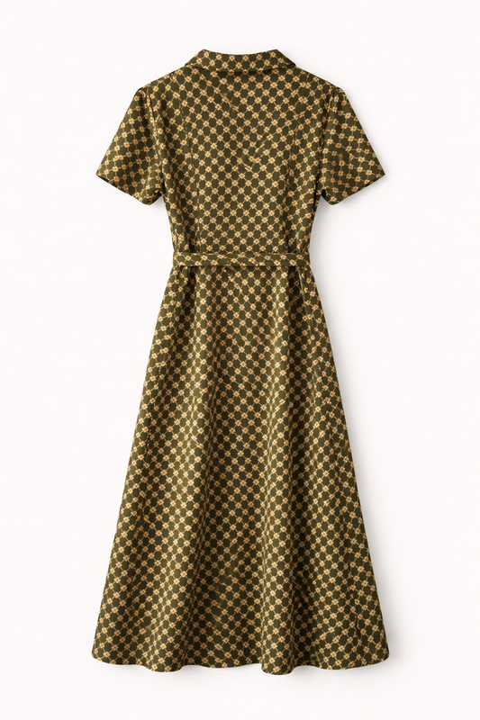 Robe longue à motif rétro - Fabriquée au Maroc