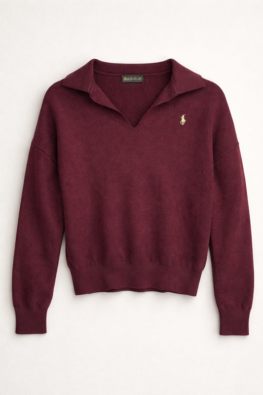 Maille vintage bordeaux à col polo