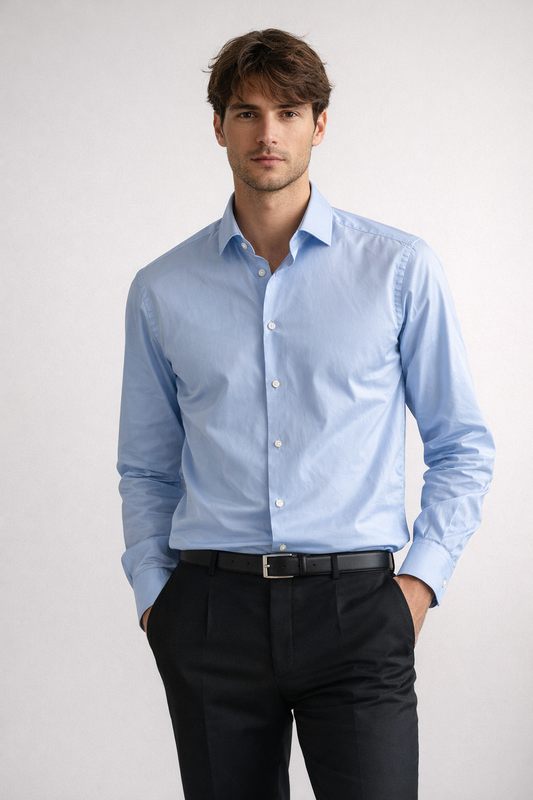Hugo Boss Chemise bleu ciel en coton – Coupe structurée