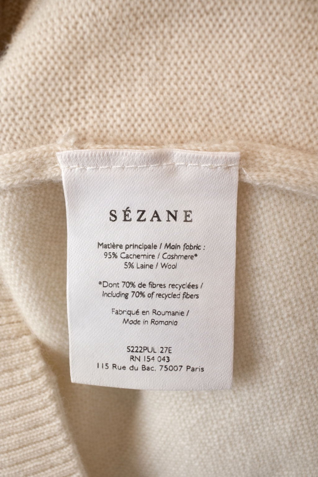 Pull Sézane en cachemire – Écru