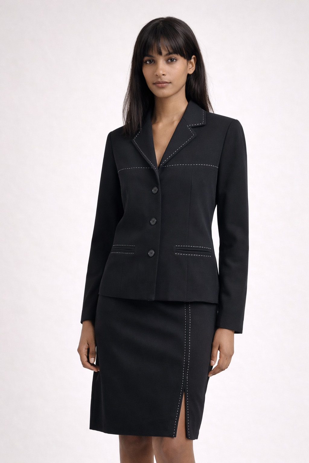 Tailleur jupe vintage Affinités – Armand Thierry noir coupe structurée