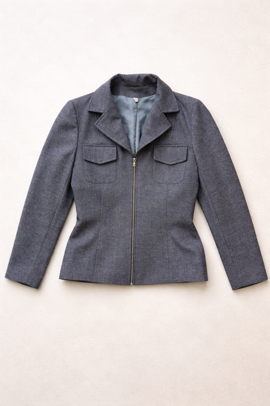 Veste vintage grise – coupe tailleur minimaliste