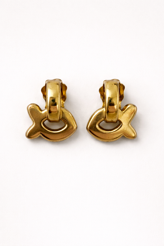 Boucles d’oreilles Agatha vintage en métal doré – motif poisson