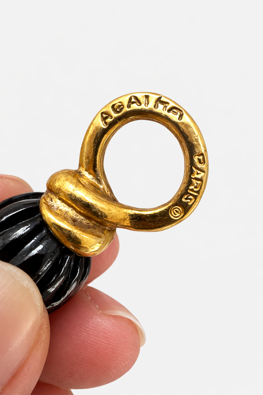 Pendentif Agatha Made in France en métal doré et perle noire – bijou vintage