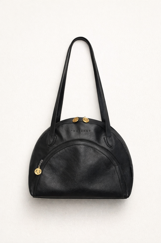 Sac Pourchet en cuir véritable noir — silhouette structurée