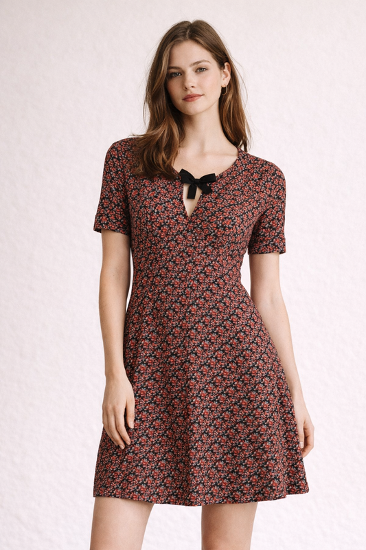 Robe fleurie en viscose à nœud, coupe cintrée Claudie Pierlot