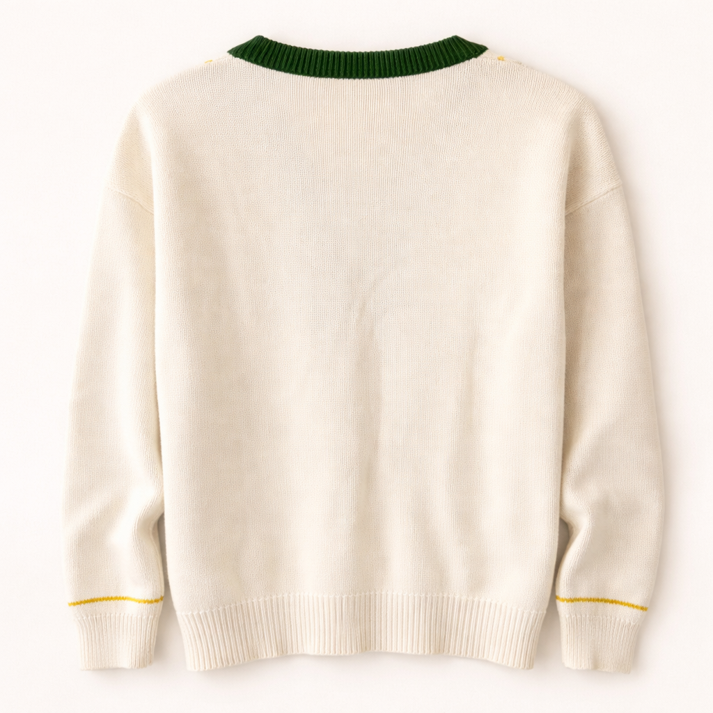 Rodier – Pull en maille col V crème style preppy