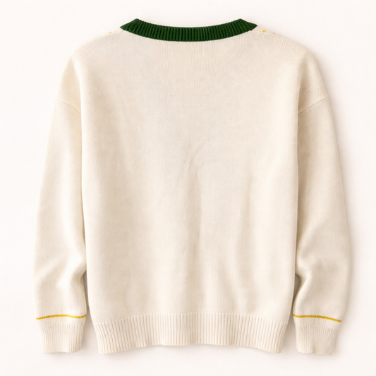 Rodier – Pull en maille col V crème style preppy