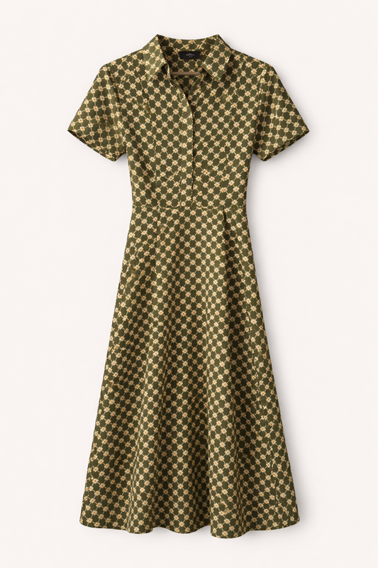 Robe longue à motif rétro - Fabriquée au Maroc