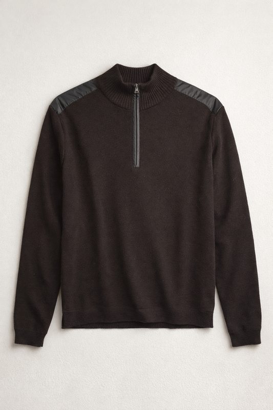 BOSS Hugo Boss – Pull col camionneur en laine mélangée brun foncé