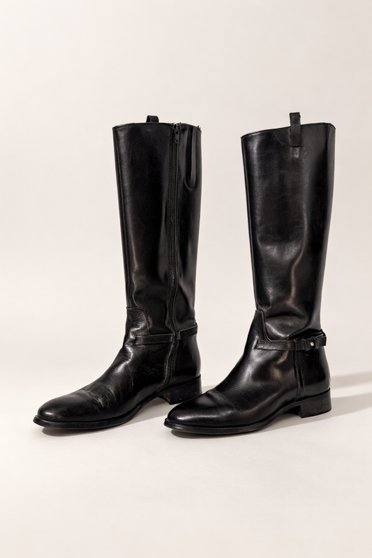 Bottes vintage hautes en cuir noir – Made in Italy