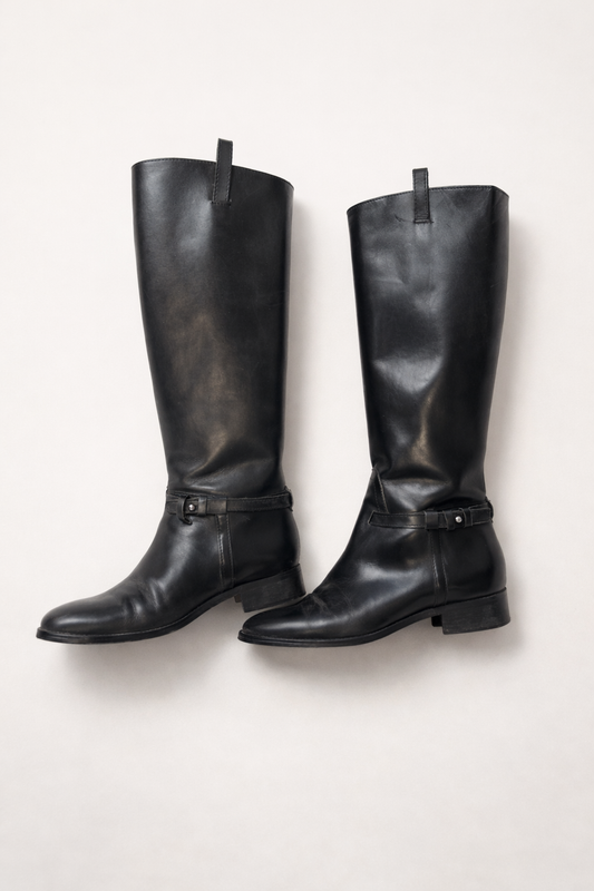 Bottes vintage hautes en cuir noir – Made in Italy