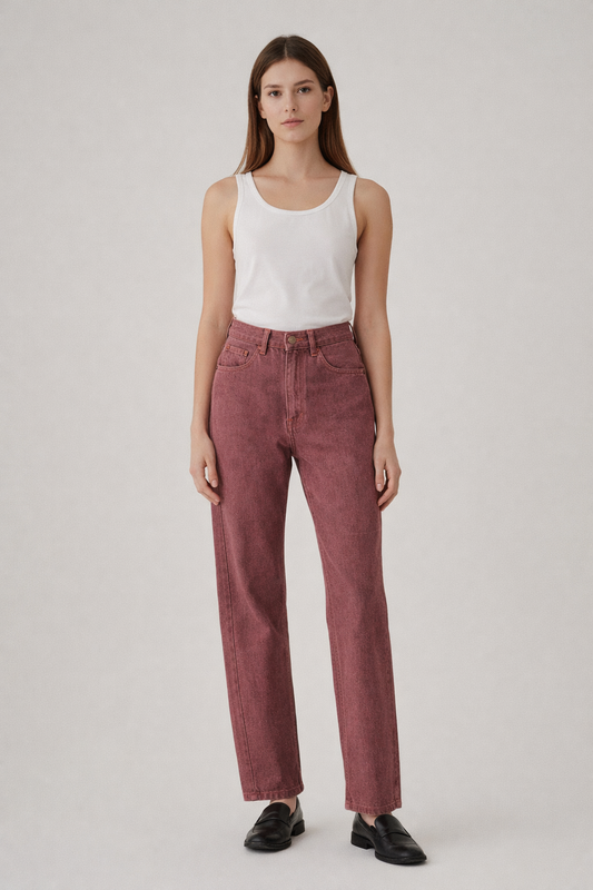 Armani Jeans – Jean droit taille haute en denim rose poudré