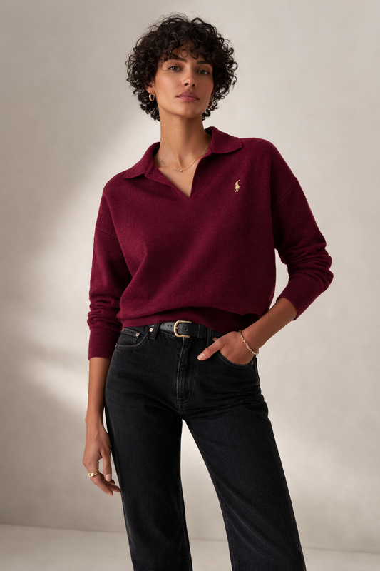 Maille vintage bordeaux à col polo