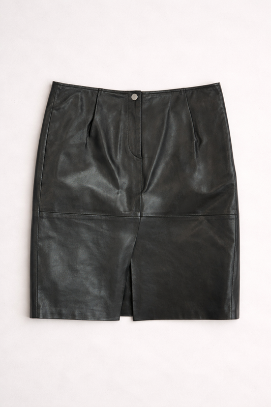 Jupe en cuir noir – Ligne droite minimaliste