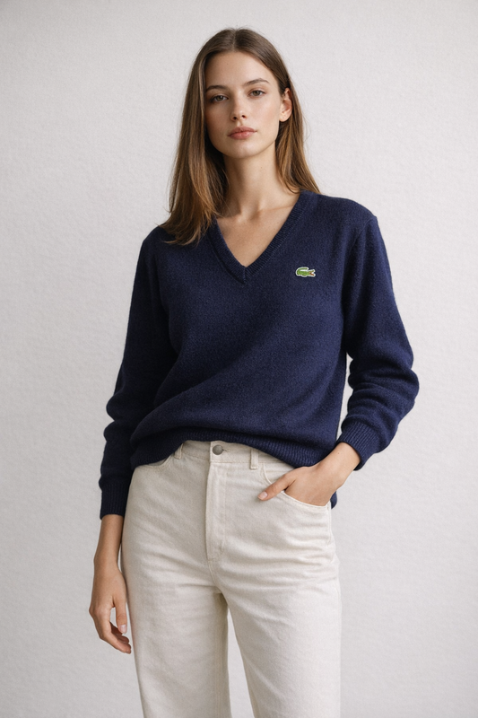 Pull col V en laine Lacoste Made in France