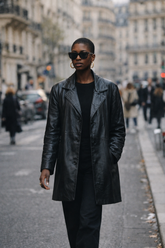 Manteau vintage en cuir d’agneau Biker’s - Made in France