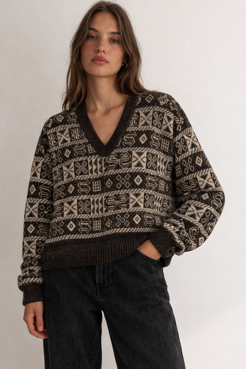 Pull vintage jacquard à motifs géométriques — C. Company