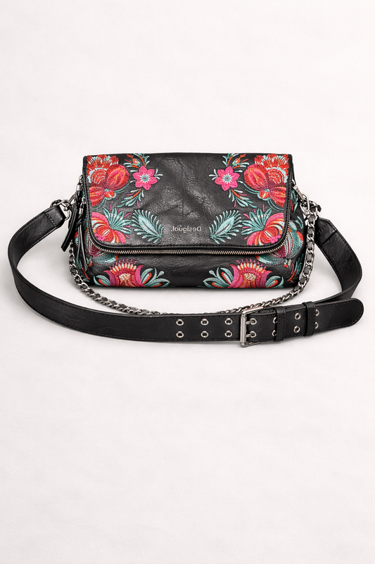 Sac bandoulière Desigual brodé en cuir noir
