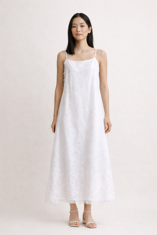 Robe longue brodée ZAPA en lin et viscose