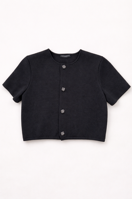 Cardigan court Tara Jarmon Paris en maille texturée à boutons bijoux