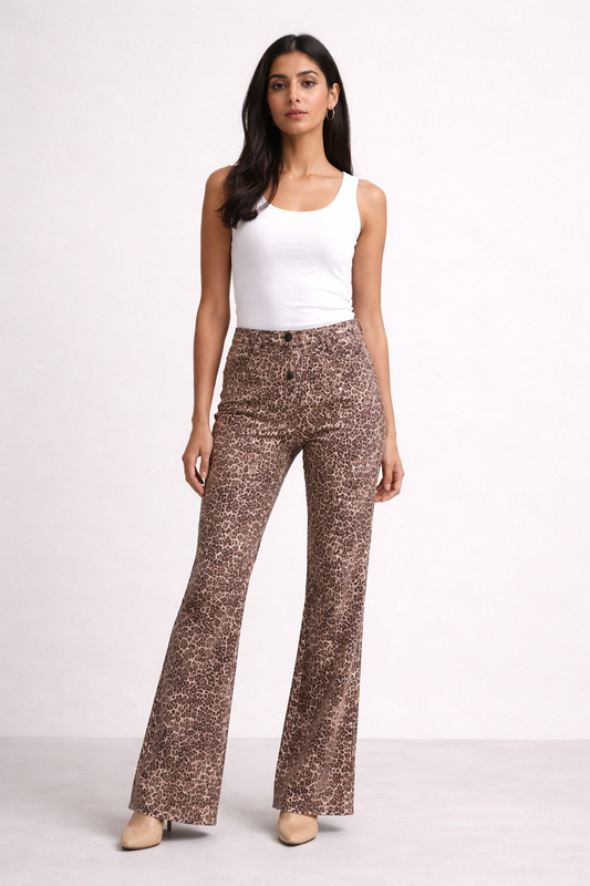 Pantalon vintage Alain Manoukian en coton stretch imprimé animal