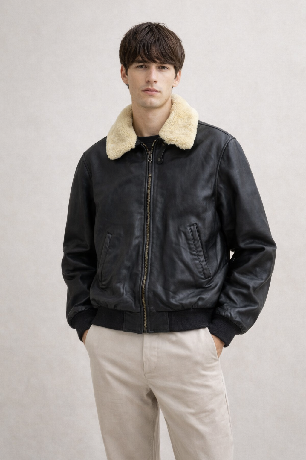 Blouson Aviateur en Cuir de Chèvre avec Col Amovible Redskins