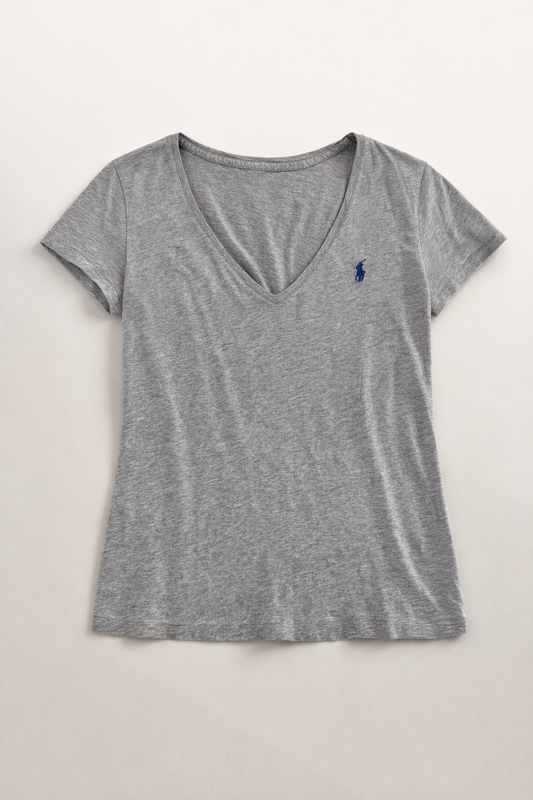 Polo Ralph Lauren – T-shirt col V en coton gris chiné